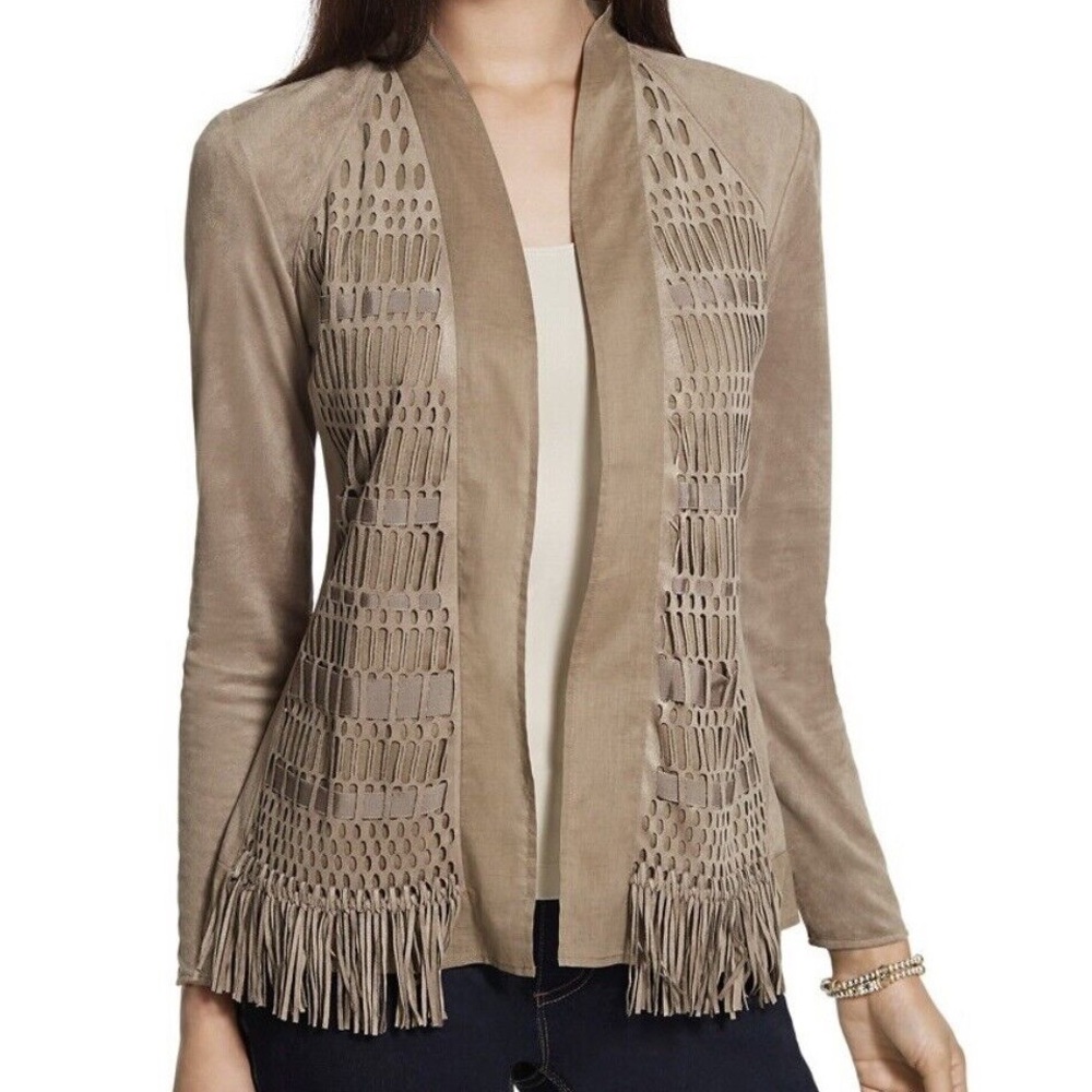 Chico's Beige Suede Fringe Blazer